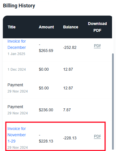 billing history
