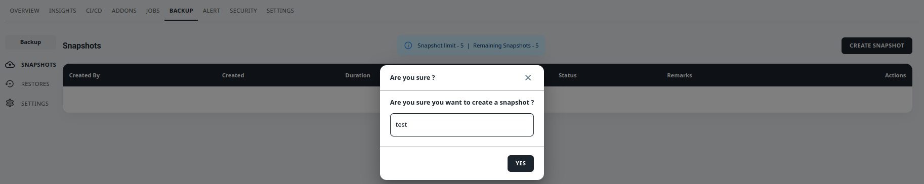 backup snapshots