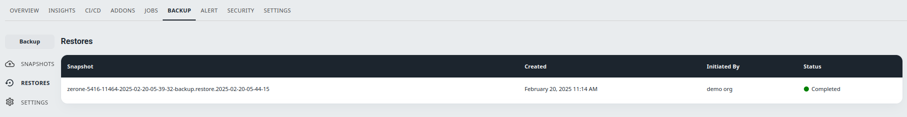 backup restore list