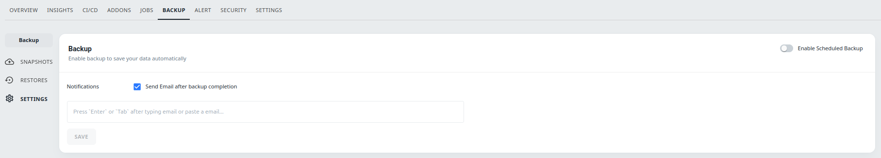 backup settings