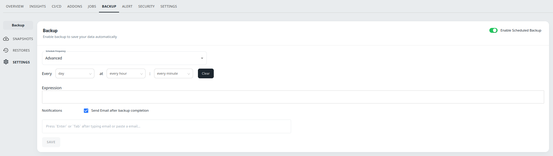 backup settings