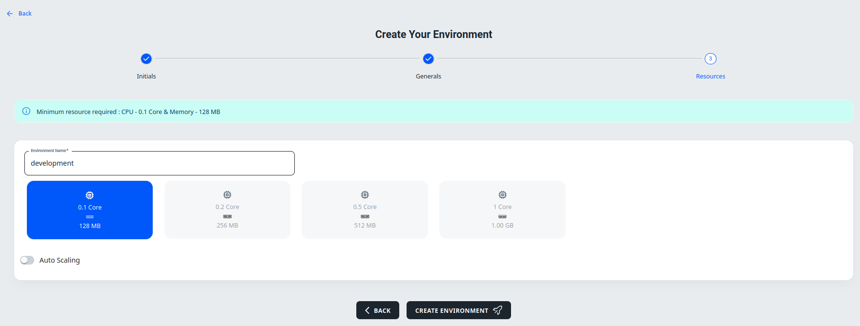 create environment with branch