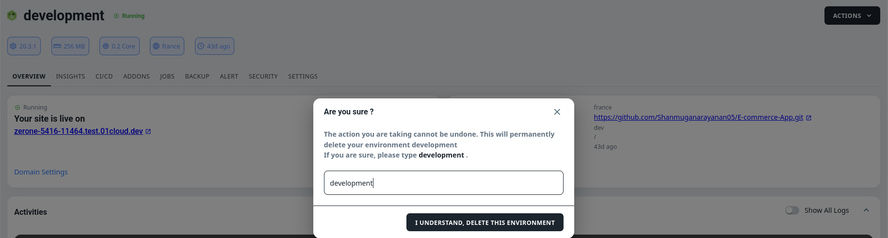 delete environment