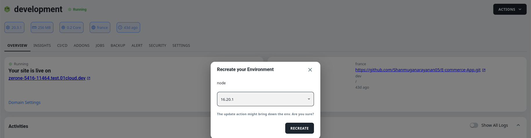 recreate environment