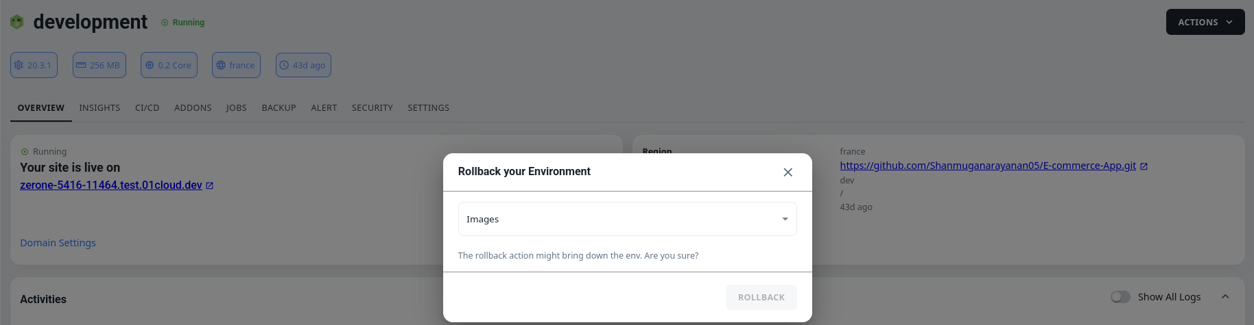 rollback environment