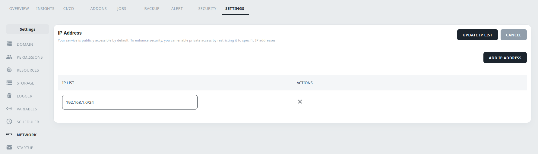 settings addip