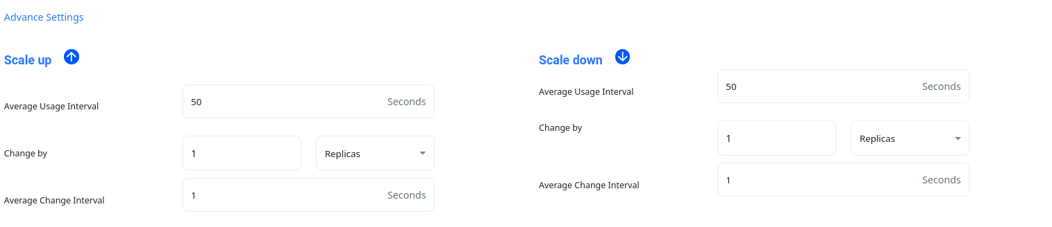 resources autoscaling advance settings