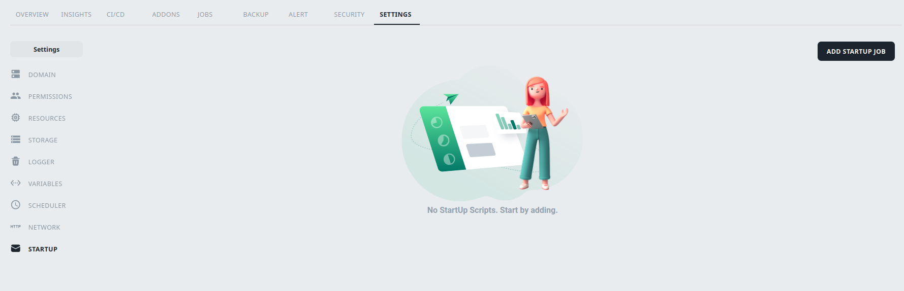 settings startup