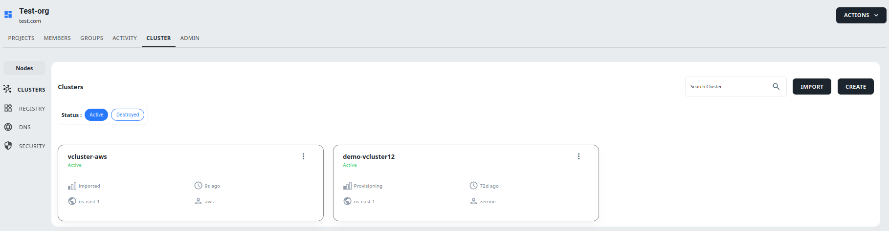 Import cluster status