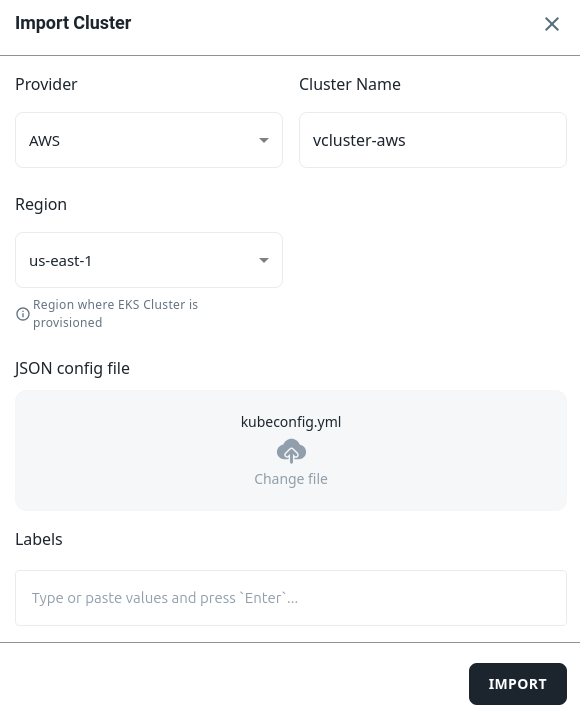 Import AWS cluster