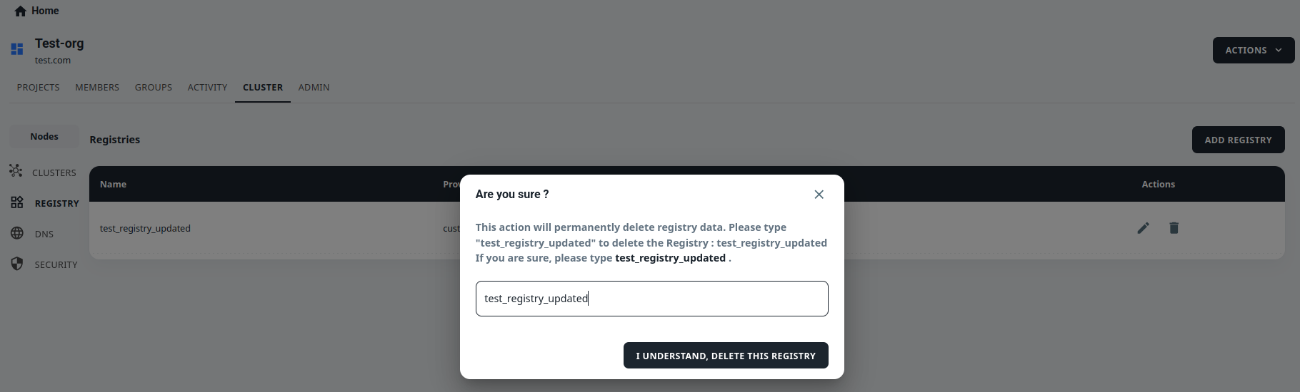 delete registry