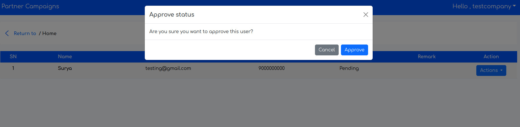 approve user