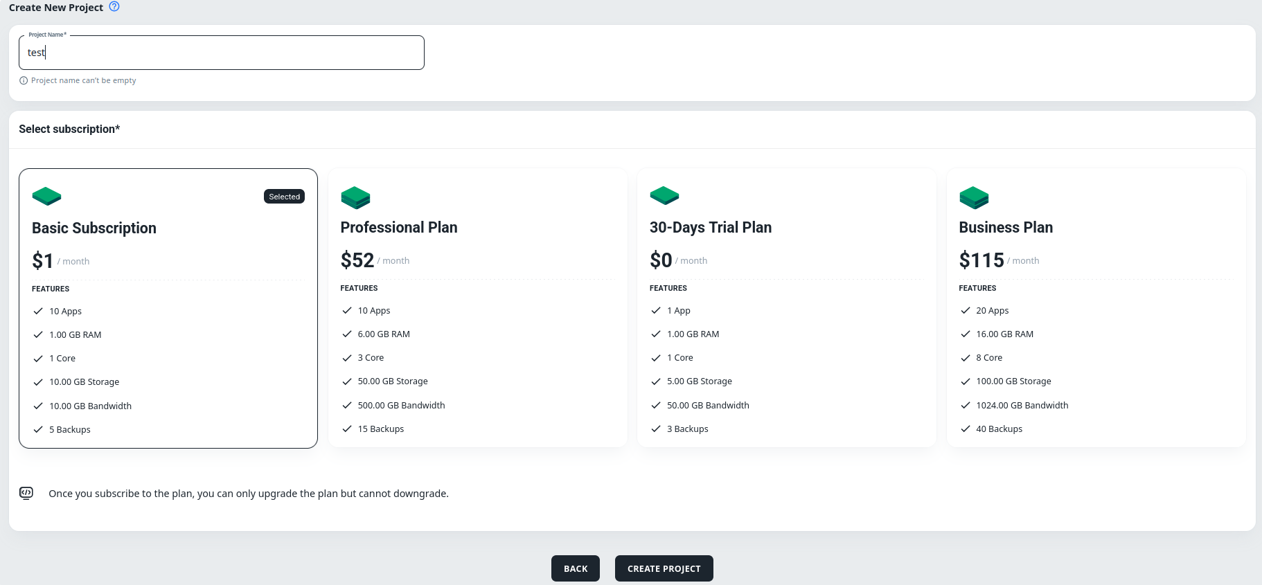 Project Name page